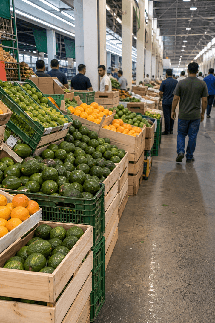 Fresh produce crates at Shop 69 aisle